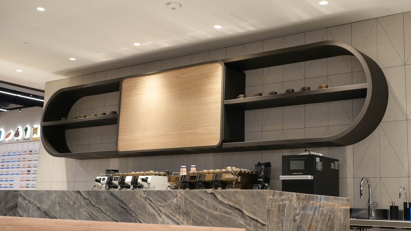 Floating metal shelving